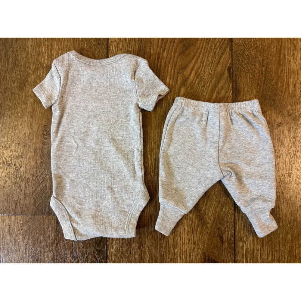 Carters Preemie Baby Boy Outfit Bodysuit Gray Pants Construction New To Crew Set